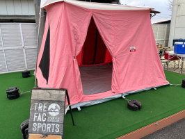 ストロベリーカラーがサイトで際立つ！コールマンのクラシックテント