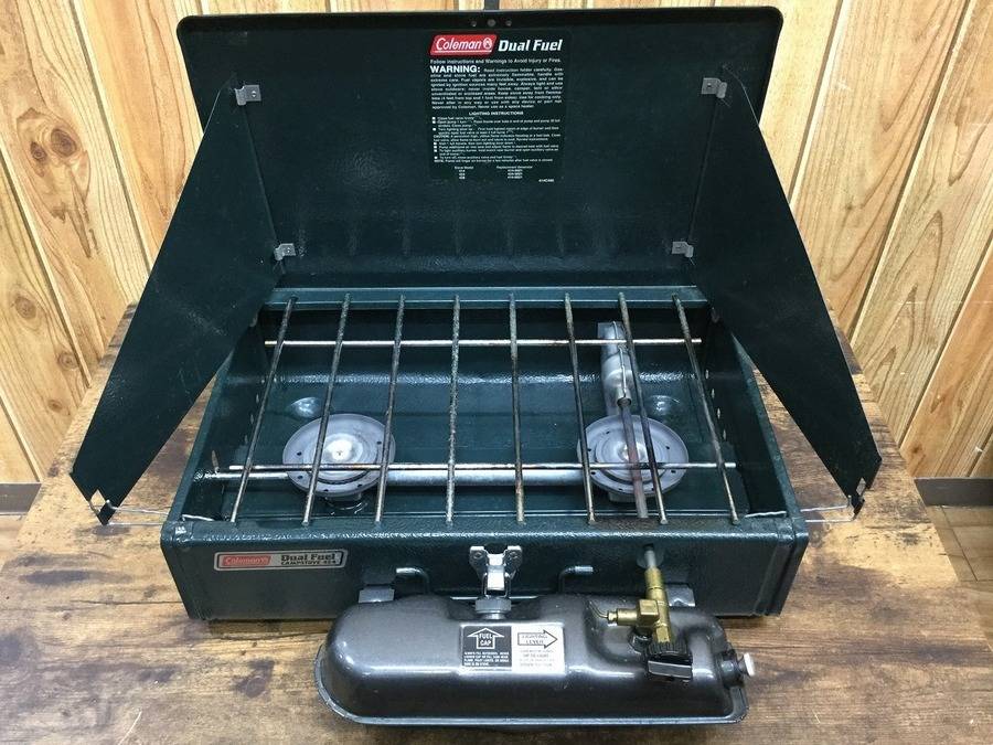 Coleman Two Burner Dual Fuel 424 スタンド付き - ストーブ/コンロ