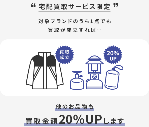 宅配買取サービス限定 対象ブランドのうち1点でも買取が成立すれば他のお品物もすべて買取金額20％UPします